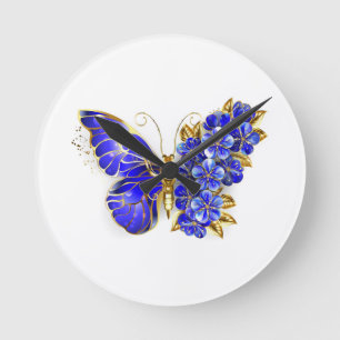 Flower Sapphire Butterfly Round Clock