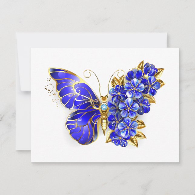 Flower Sapphire Butterfly RSVP Card (Front)