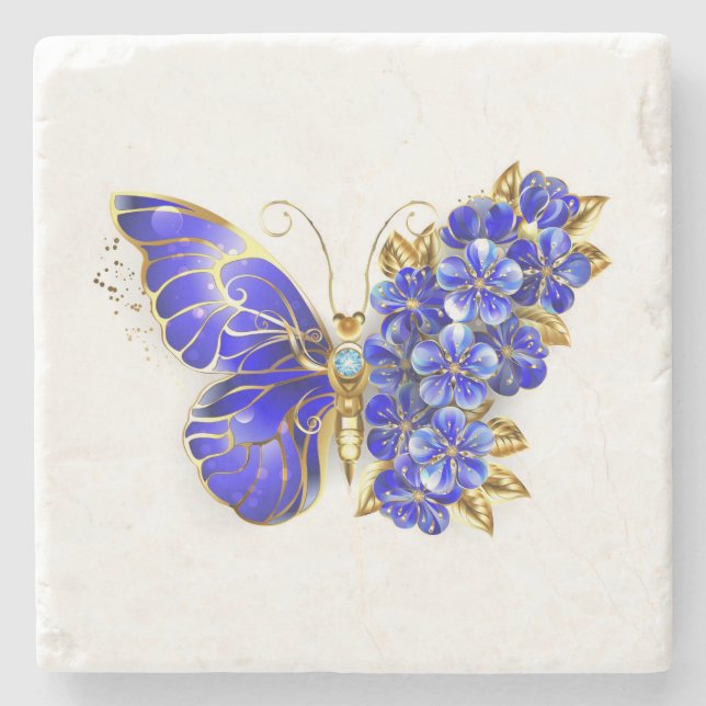Flower Sapphire Butterfly Stone Coaster (Front)