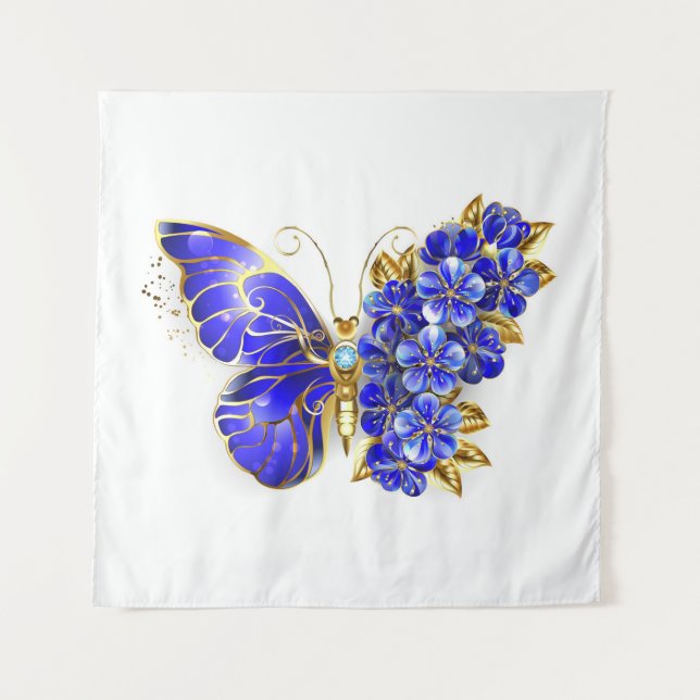 Flower Sapphire Butterfly Tapestry (Front)