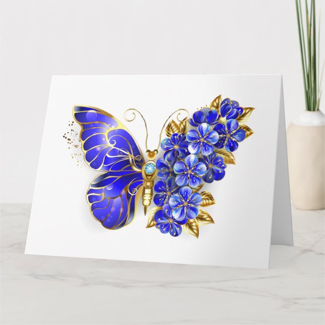Flower Sapphire Butterfly Thank You Card (Front)