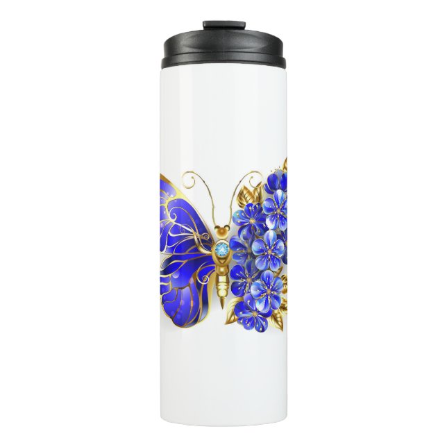 Flower Sapphire Butterfly Thermal Tumbler (Front)