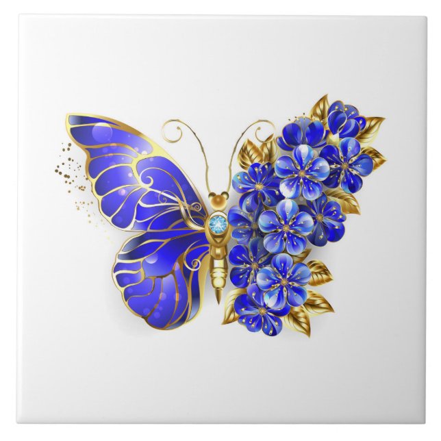 Flower Sapphire Butterfly Tile (Front)