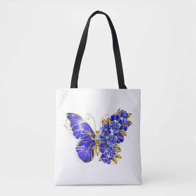 Flower Sapphire Butterfly Tote Bag (Front)