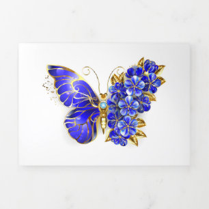 Flower Sapphire Butterfly Tri-Fold Holiday Card