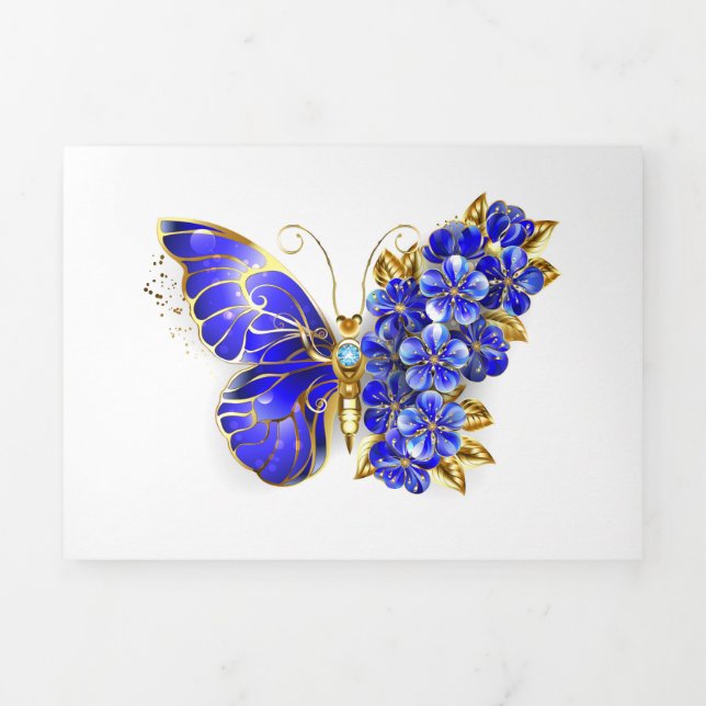 Flower Sapphire Butterfly Tri-Fold Holiday Card (Cover)