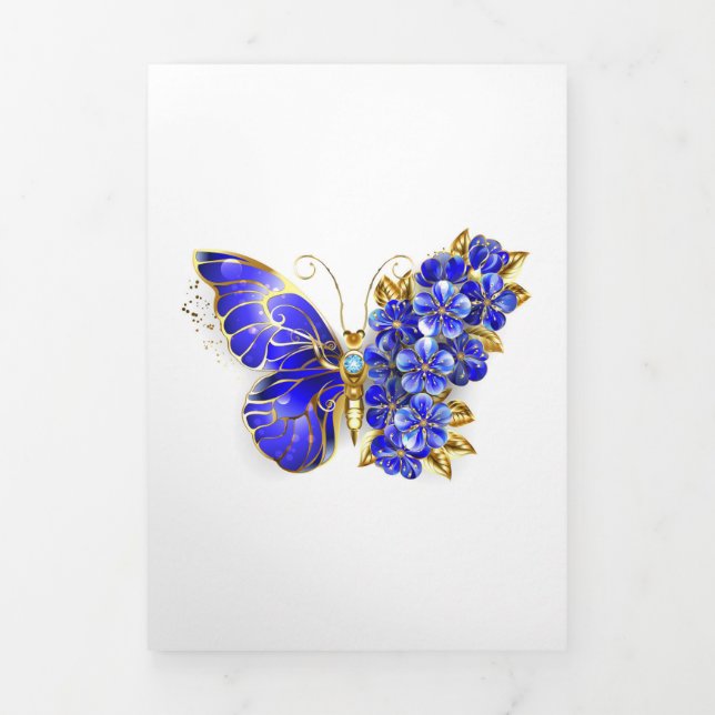 Flower Sapphire Butterfly Tri-Fold Holiday Card (Cover)