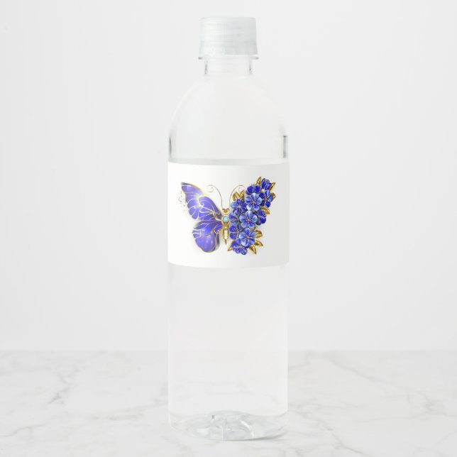 Flower Sapphire Butterfly Water Bottle Label (Front)