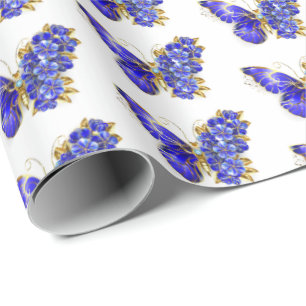 Flower Sapphire Butterfly Wrapping Paper