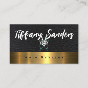 Flower Scissors Logo   Leather   Gold Metallic Business Card