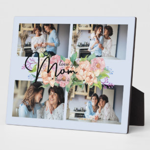 Flower Script Love You Mum 4 Photo Collage Plaque