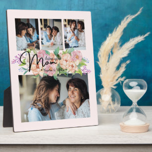 Flower Script Love You Mum 4 Photo Collage Plaque