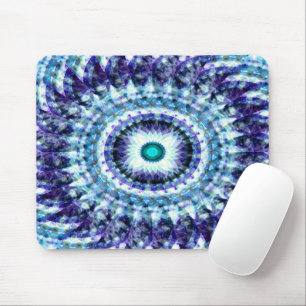 Flower sea white blue turquoise black mandala mouse mat