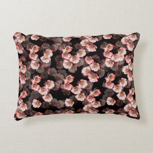Flower seamless pattern bloom peony on black decorative cushion