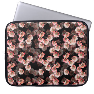 Flower seamless pattern bloom peony on black laptop sleeve