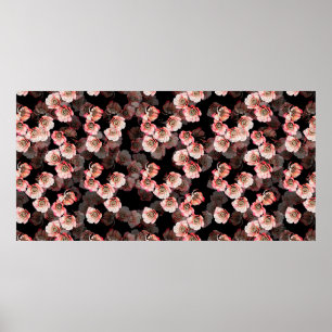Flower seamless pattern bloom peony on black poster