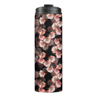 Flower seamless pattern bloom peony on black thermal tumbler