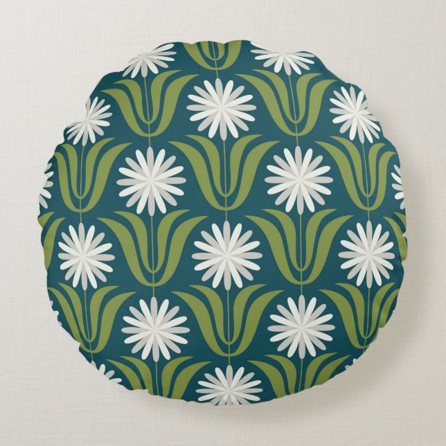 Flower seamless pattern design. Scandinavian style Round Cushion (Front)