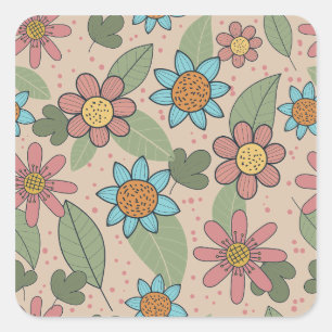 Flower, Seamless, Textile Square Sticker
