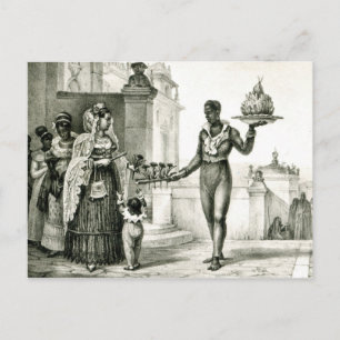 Flower seller outside a church door postcard