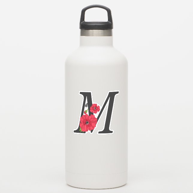 Flower set, monogram M, letter M, flowers, monogra (Waterbottle)