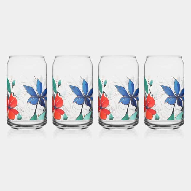 Flower Set of 4, 16oz, 470ml Can Glass (Left)