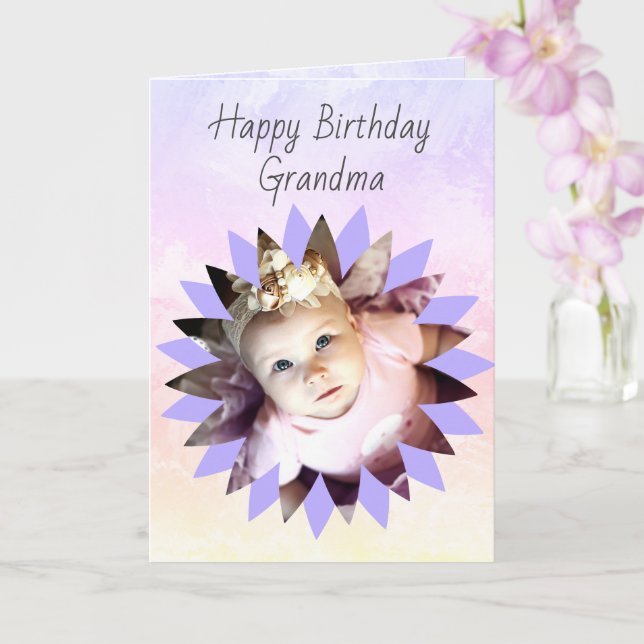 Flower Shape Custom Photo Pastel Watercolor Card (Orchid)