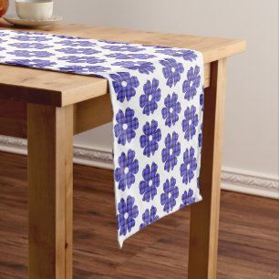 Flower Shape Plaid Blue Cornflower Table Runner