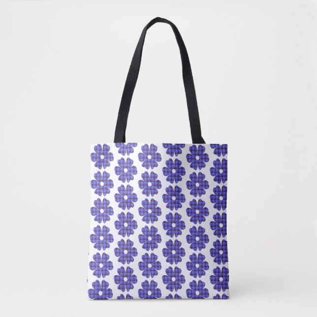 Flower Shape Plaid Blue Cornflower Tote Bag (Front)