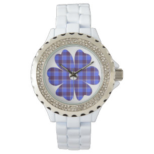 Flower Shape Plaid Blue Cornflower Watch