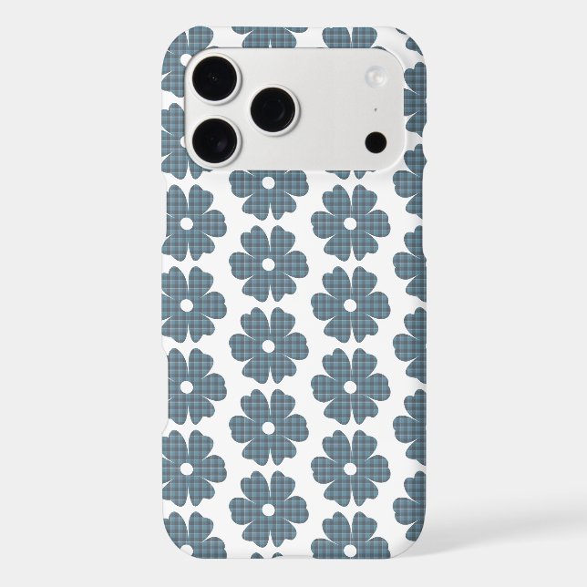 Flower Shape Plaid Blue Gray iPhone Slim Case (Back)