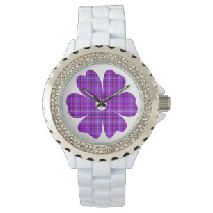 Flower Shape Plaid Purple Pink Watch