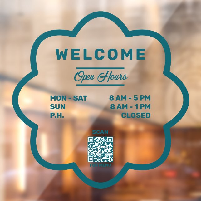 Flower Shape QR Code Welcome Open Hours Door Window Cling (Sheet 2)