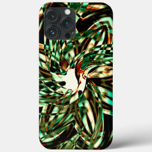 Flower-shaped metallic green stripes, shiny sepia  iPhone 13 pro max case