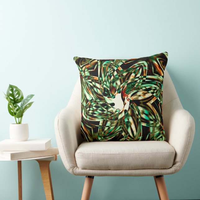 Flower-shaped metallic green stripes, shiny sepia  cushion (Chair)