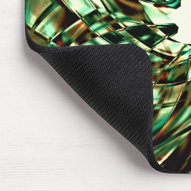 Flower-shaped metallic green stripes, shiny sepia  mouse mat (Corner)
