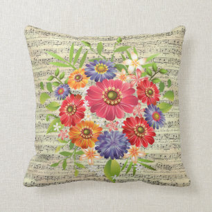Flower Sheet Music Throw Pillow 16" x 16"