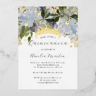 Flower Shine Butterflies Dusty Blue Quinceanera