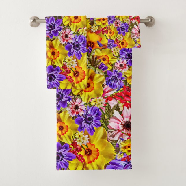 Flower Shower Curtain Bath Towel Set (Insitu)