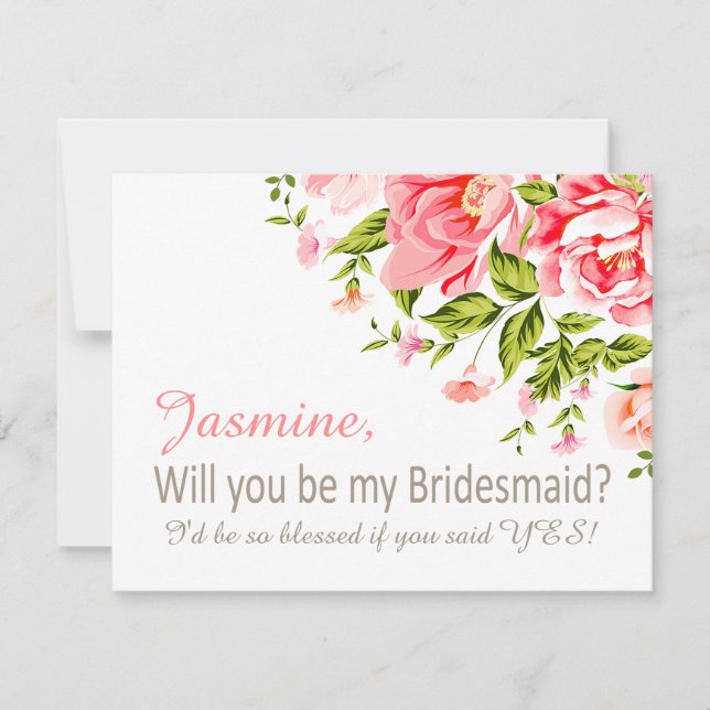Flower Shower Will You Be My Bridesmaid? | pink Invitation (Front)