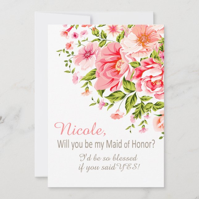 Flower Shower Will You Be My Maid of Honour? | pin Invitation (Front)