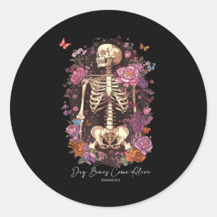Flower Skeleton Dry Bones Come Alive, Retro Enchan Classic Round Sticker