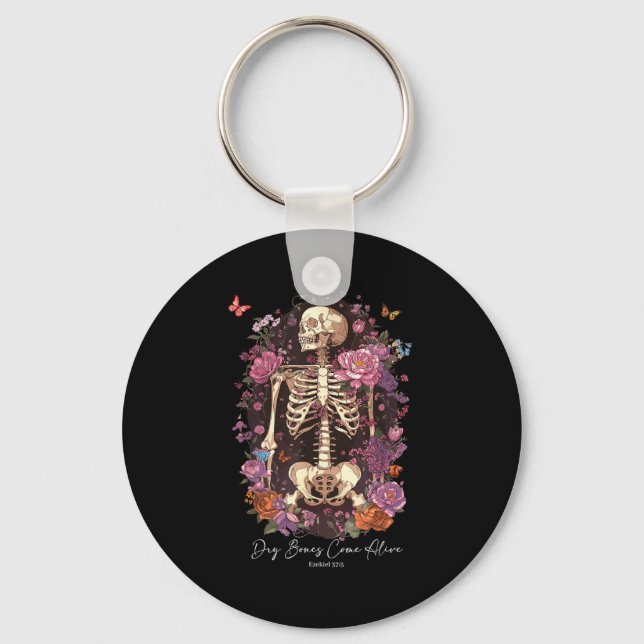 Flower Skeleton Dry Bones Come Alive, Retro Enchan Key Ring (Front)