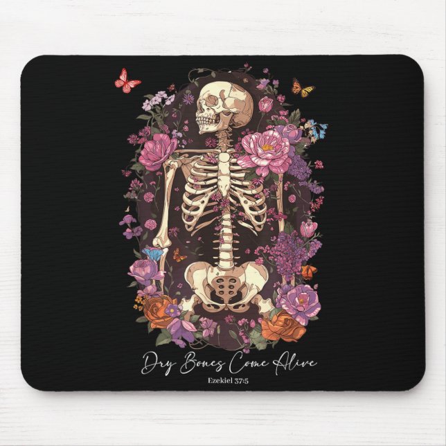 Flower Skeleton Dry Bones Come Alive, Retro Enchan Mouse Mat (Front)