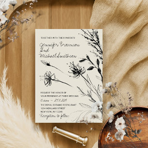 Flower Sketch Botanical Hand drawn retro paper Invitation