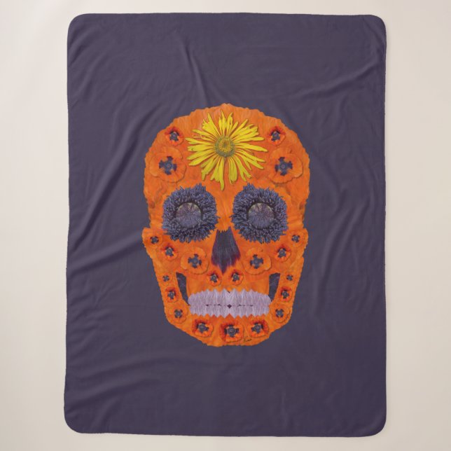 Flower Skull 1 Sherpa Blanket (Front)