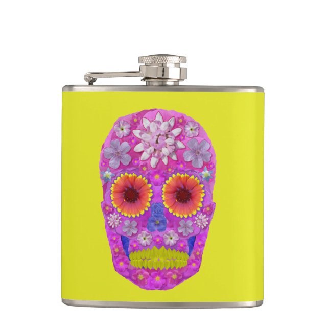 Flower Skull 2 Hip Flask (Front)
