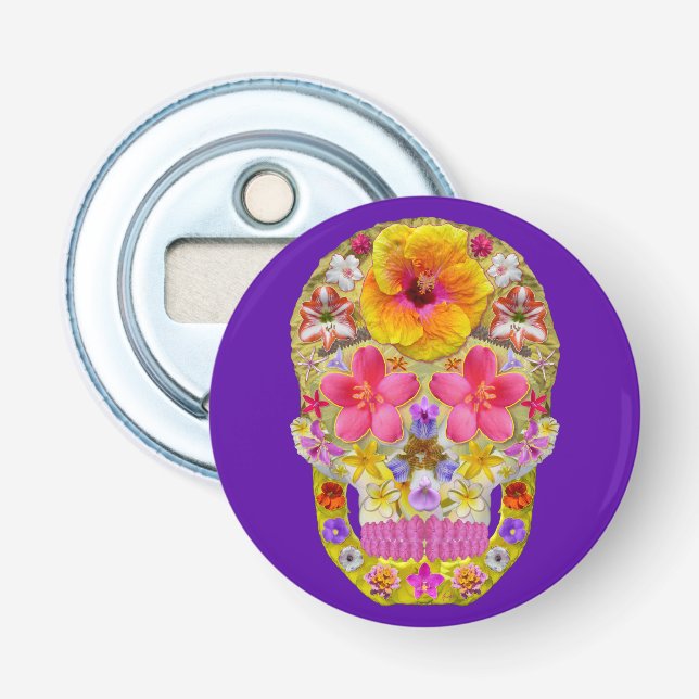 Flower Skull 4 - Tropical Bottle Opener (Front)