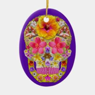 Flower Skull 4 - Tropical Ceramic Tree Decoration