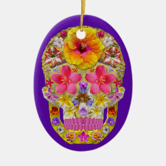 Flower Skull 4 - Tropical Ceramic Tree Decoration (Front)